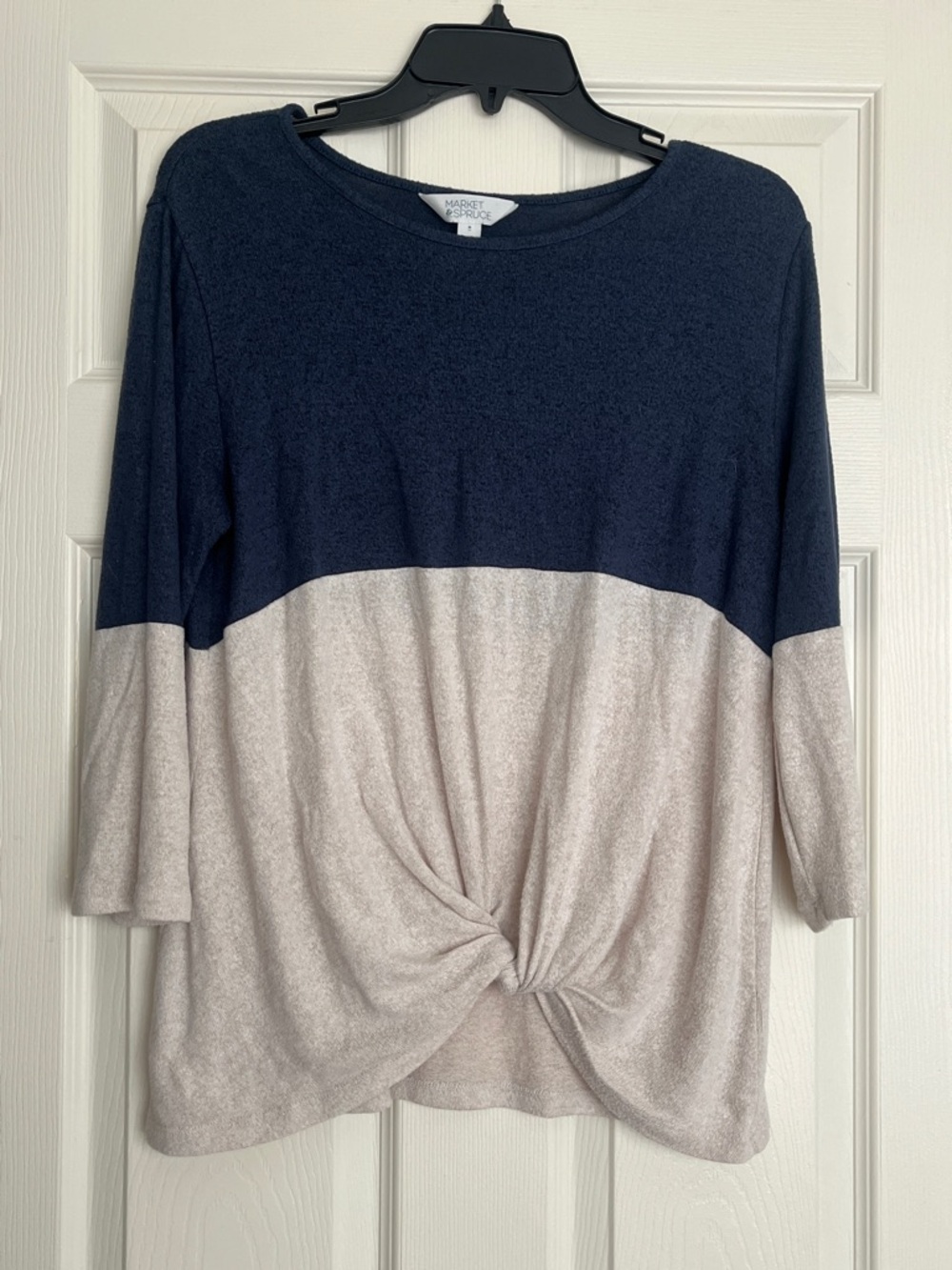 Market & Spruce Navy and Cream Twist-Front Colorblock Tunic